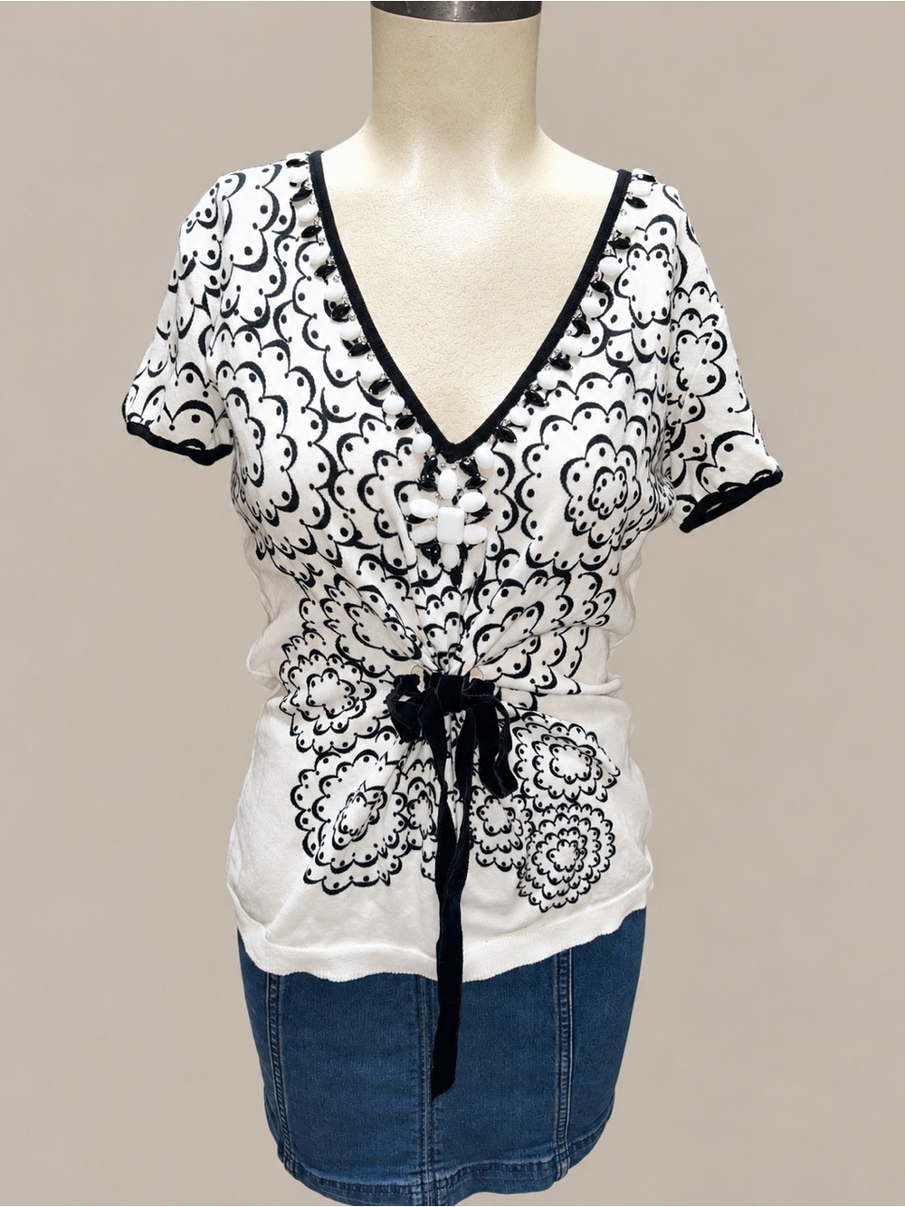 Vintage Y2K Blumarine Floral Beaded Embellished Knit Top Made in Italy